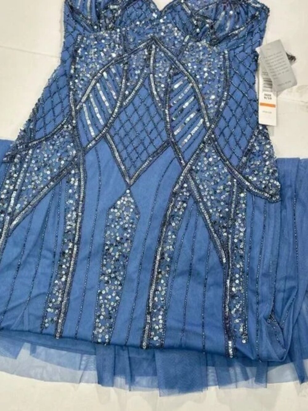 Jump Apparel Blue Beaded Dazzling Sequin Spaghetti Strap Gown Women’s Size 9/10 - Picture 13 of 13